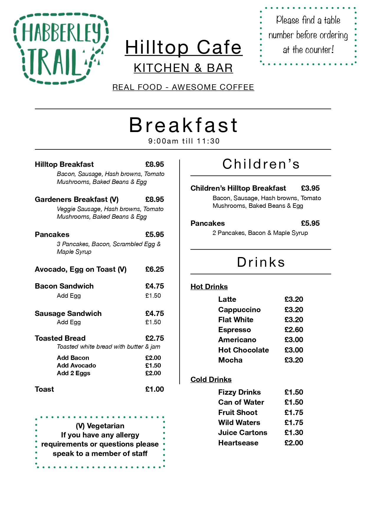 Habberly Breakfast Menu